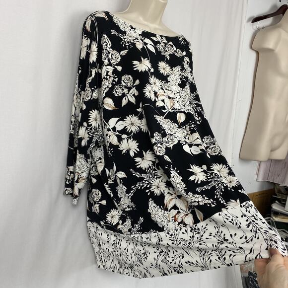 J Jill Wearever Tunic Top Petite XL Black Dark Floral Oversized Artsy Neutral - Picture 4 of 10